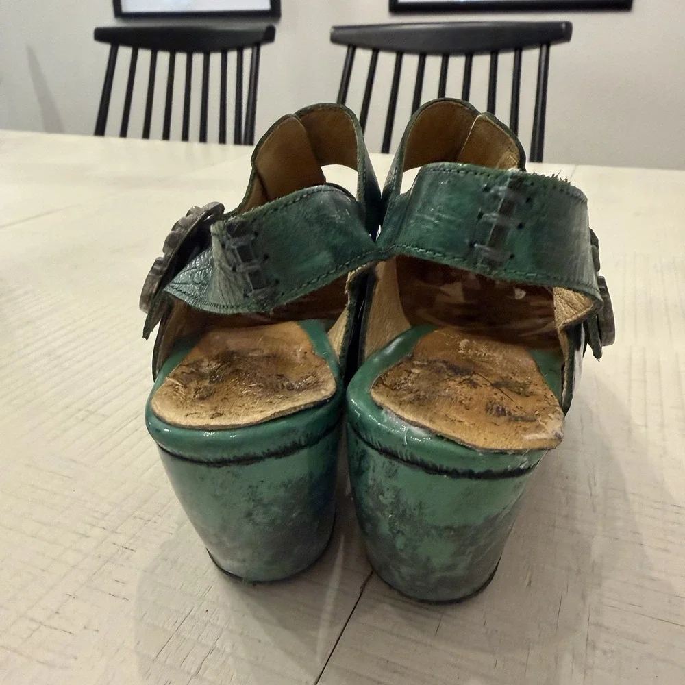 John Fluevog Prepare Leader Size 7 Platform Green Black Chunky Leather Mary Jane - Picture 6 of 9